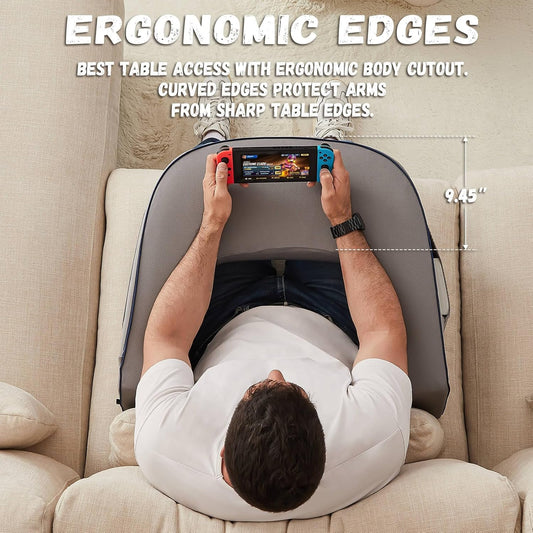 Reading Pillow with Armrests – Extra Large Memory Foam Gaming Pillow for Adult, Lap Desk for Laptop, Arm Rest for Working, Crocheting, Playing Game or Siting in Bed, Floor, Sofa, (Grey)