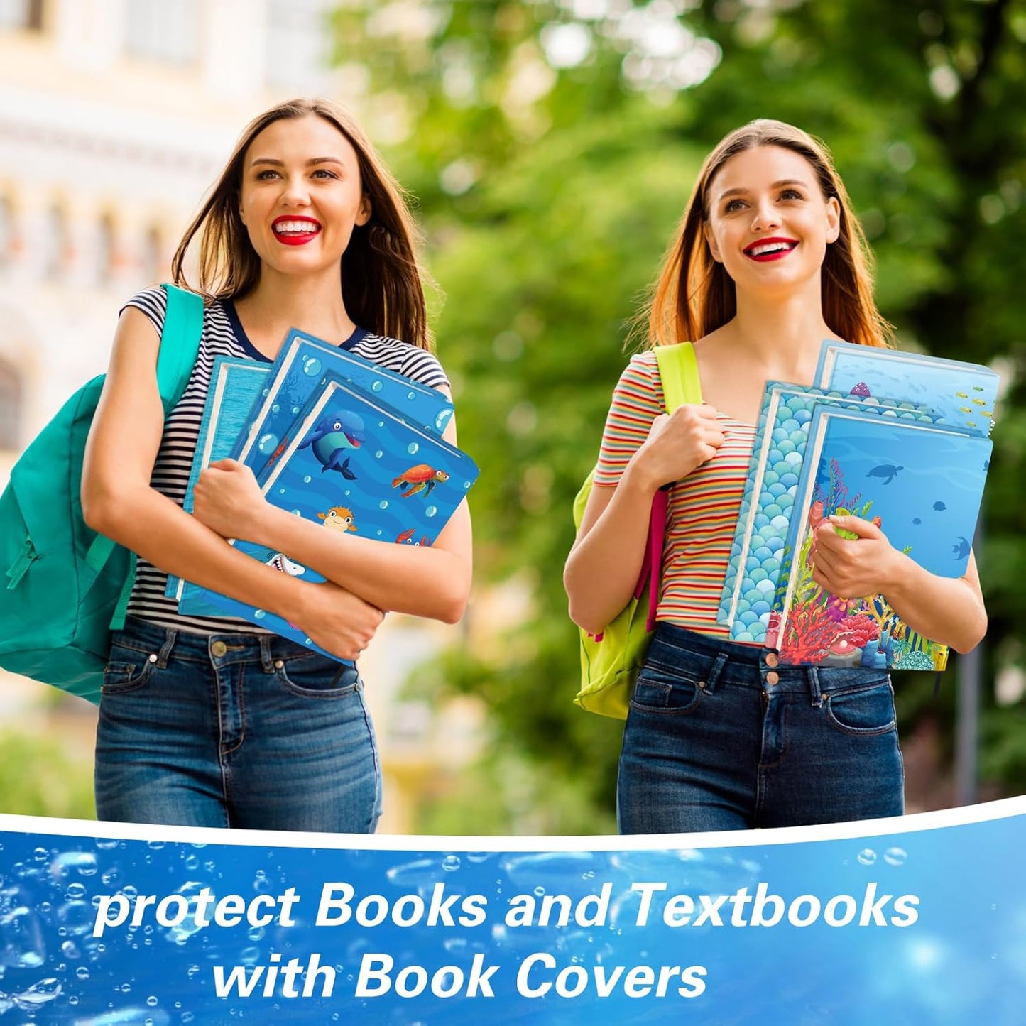 6 Pack Jumbo Stretchable Book Covers, Colorful Covers for Textbook Protection and Care, Washable Reusable Protective for Paperbacks Hardcover Books(Ocean,Blue,9-11inch)