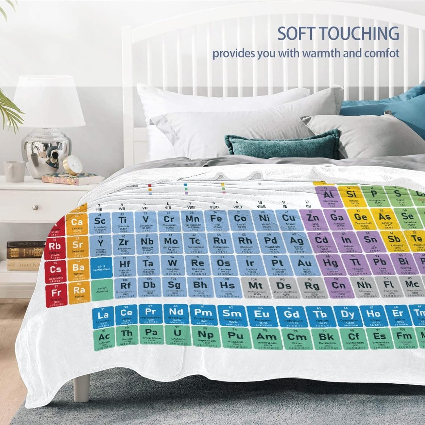 Periodic Table of Elements Chemistry White Blanket Microfiber Flannel Throw Lightweight Super Soft Cozy Blankets for Couch Bed Sofa Chair, Gift for Birthday Thanksgiving Christmas 80"x60" for Adult