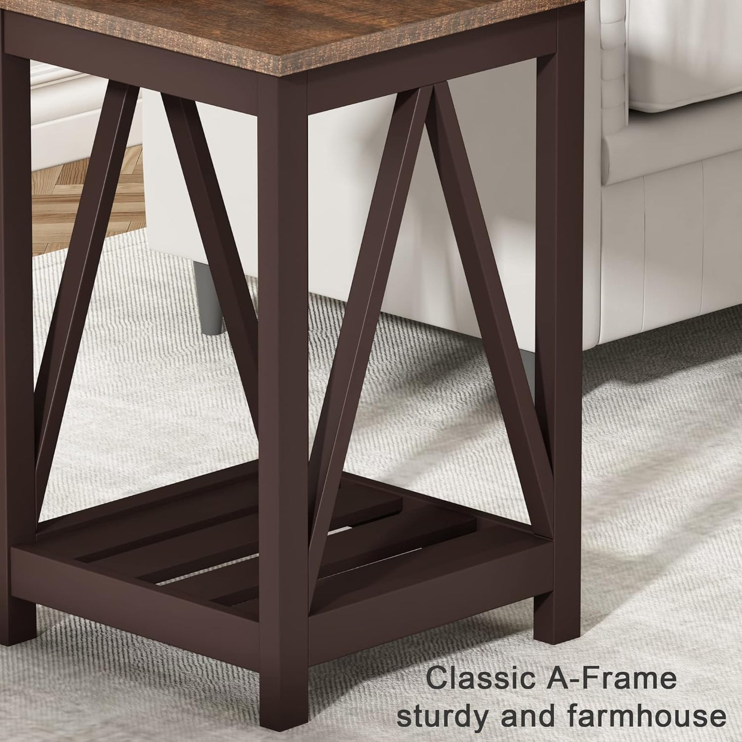 ChooChoo Farmhouse End Table, Rustic Vintage End Side Table with Storage Shelf for Small Spaces, Nightstand Sofa Table for Living Room, Bedroom Espresso 2 Pack