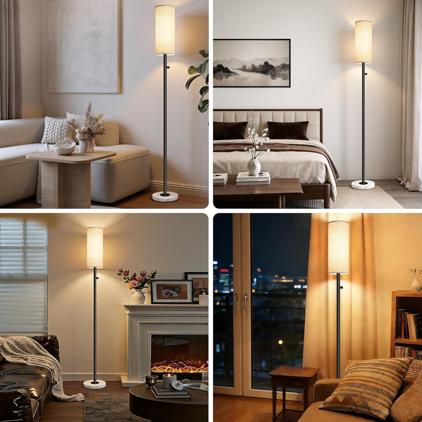 Black Floor Lamp for Living Room, Dimmable Floor Lamp with LED Bulb,Modern Standing Lamp with Marble Base,Tall Floor Lamps for Bedroom Reading Office Corner Nursery