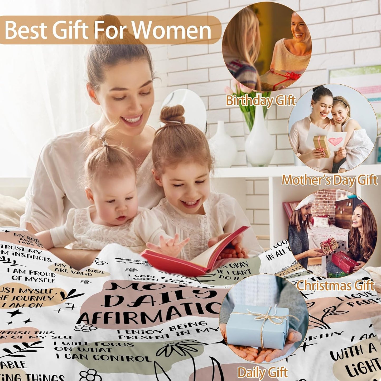 New Mom Blanket Gifts for Women 60”X50”, Daily Affirmations Mother Throw Blanket, New Mom Gifts for Mom, Wife, Sister, Friends Thanksgiving (New Mom Blanket)