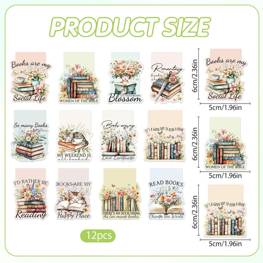 Vintage Floral Magnetic Bookmarks, 12 Pcs Book Lovers Magnet Book Mark Clips for Reading, Cute Bookish Gifts for Women Girls, Flower Page Marker for School Office Christmas Stocking Stuffers