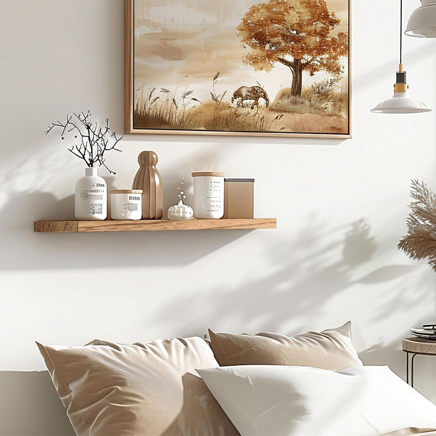 24 Inch Floating Shelves for Wall Rustic Light Wood Wall Shelves for Bedroom Set of 4
