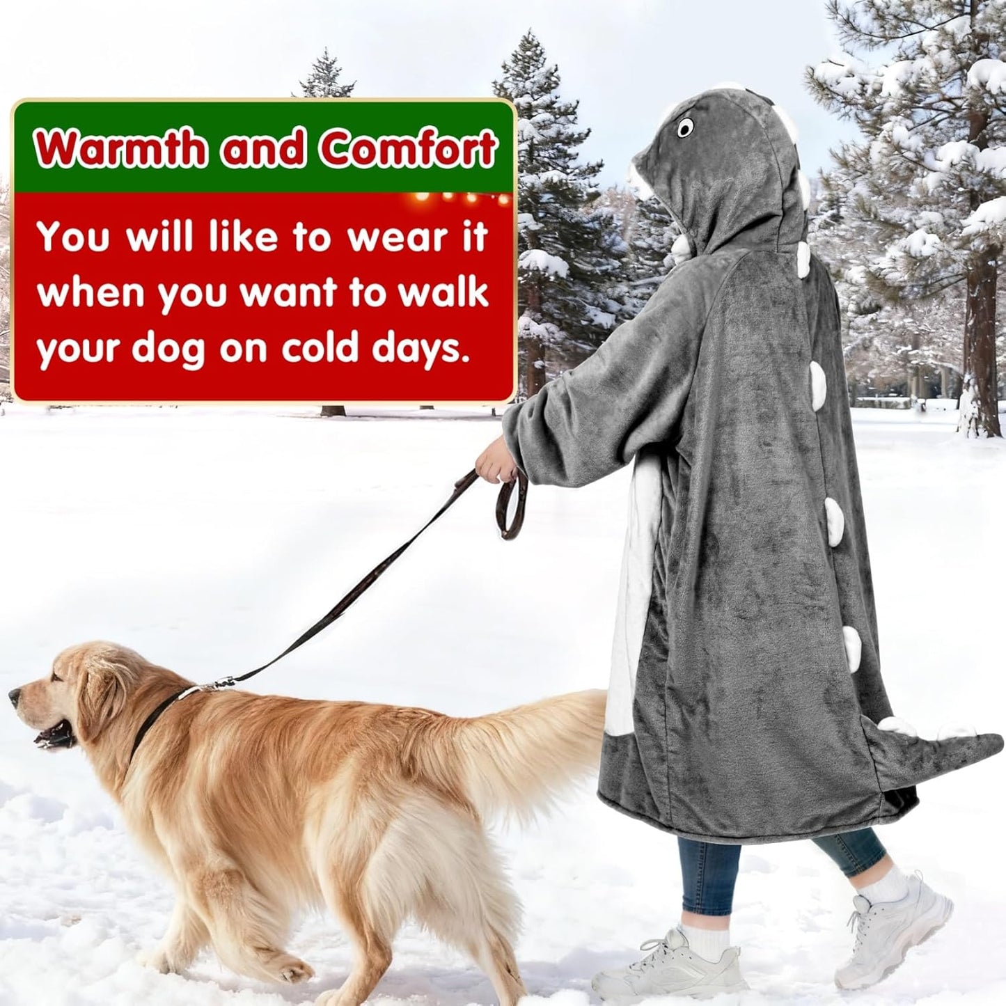 Waitu Dinosaur Wearable Blanket Hoodie Funny Halloween Costumes Gifts for Women Men Boys Girls, Zipper Hoodie Blanket Sweatshirt Cozy Unisex Flannel Dinosaur Costume Cute Gifts (Adult, Gray)