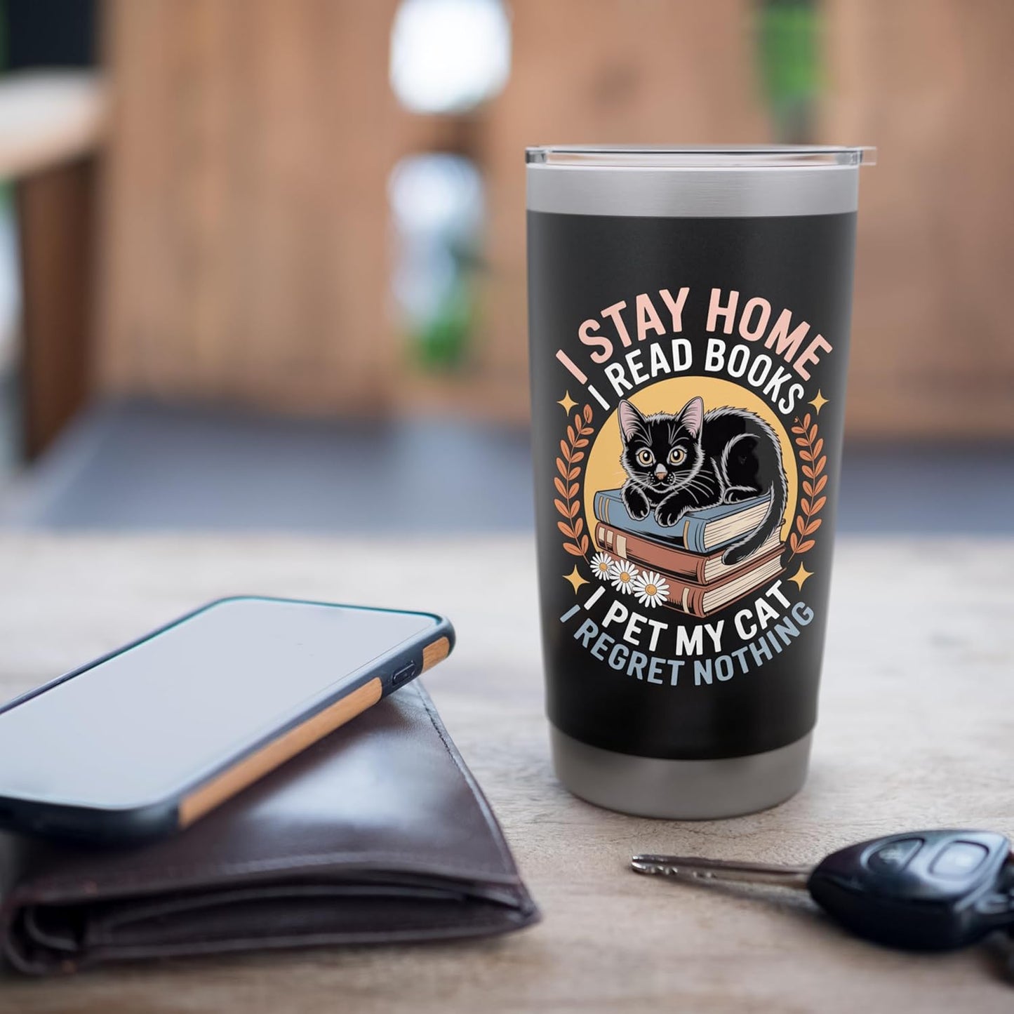 Tuxedo Cat on Books Retro Introvert Reader Design Stainless Steel Insulated Tumbler