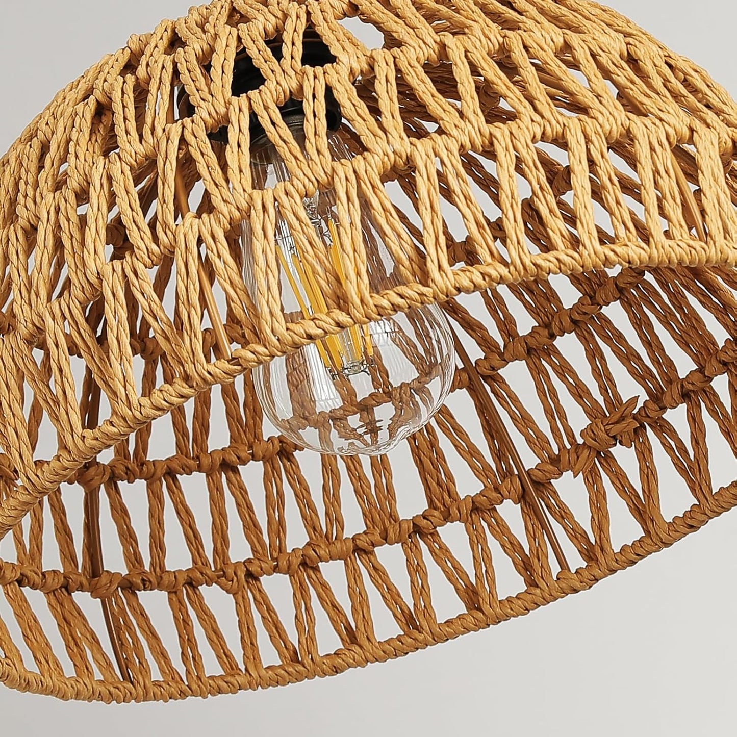 Boho Pendant Light Plug in: Rattan Hanging Lamp with 14.7ft Plug in Cord, Adjustable Height Hand Woven Hanging Light Fixture for Living Room, Bedroom, Dining Room, Kitchen, E26 No Bulb