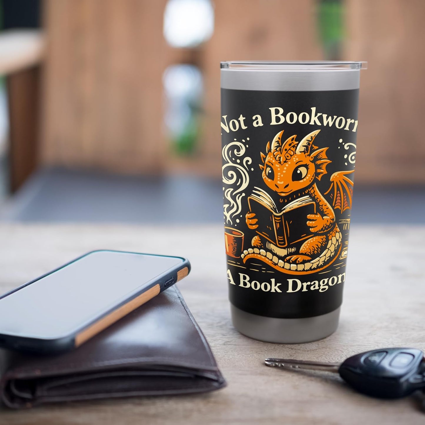 Not a Bookworm, A Book Dragon, Reading Coffee Lover, Fantasy Stainless Steel Insulated Tumbler