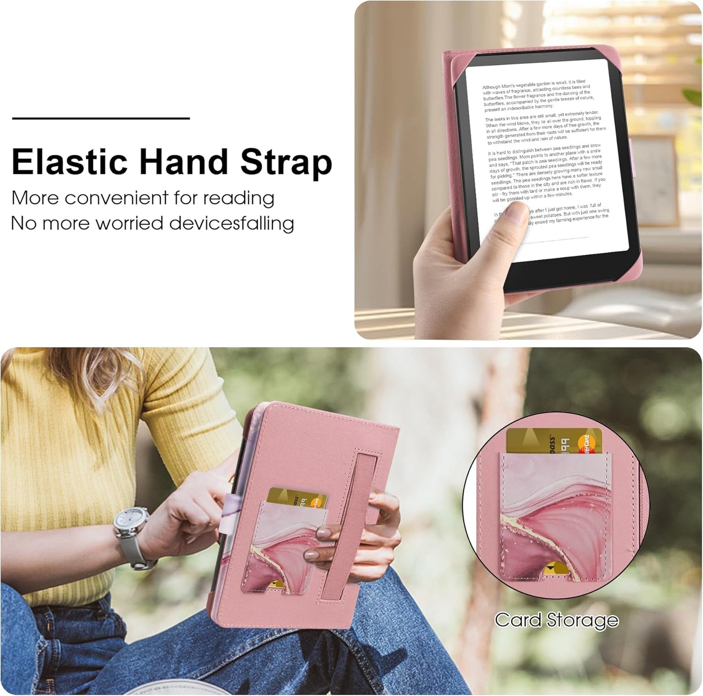 Universal Case for 6.8-7'' Kindle eReader Compatible with Paperwhite/Pocketbook and Tolino/Kobo Clara 2E/Kobo Clara HD,6.8" -7'' eReader Protective Cover with Built-in Card Slot,Dali Pink