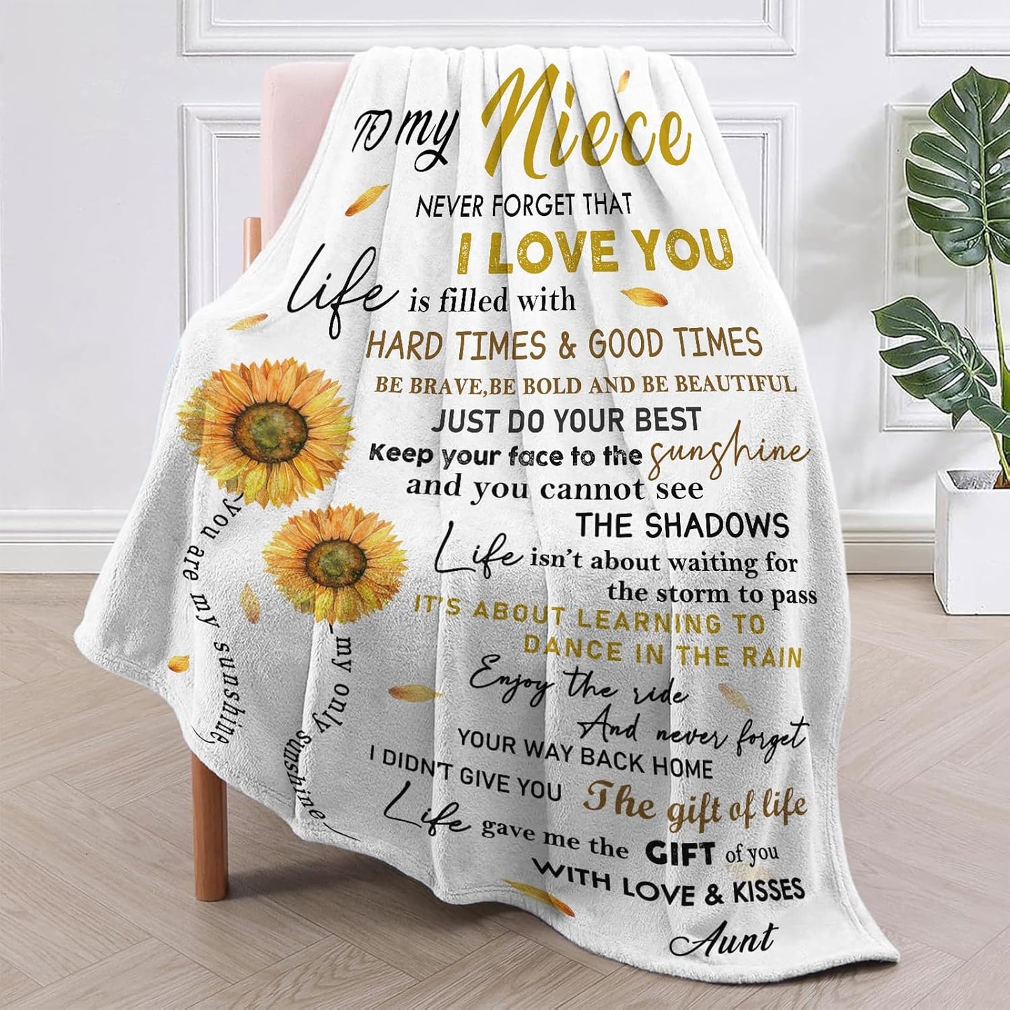 Niece Gifts from Auntie, to My Niece Soft Flannel Blanket 50"x60", Nieces Birthday Gifts for Graduation Thanksgiving Ideas, Sunflower Blanket from Aunt