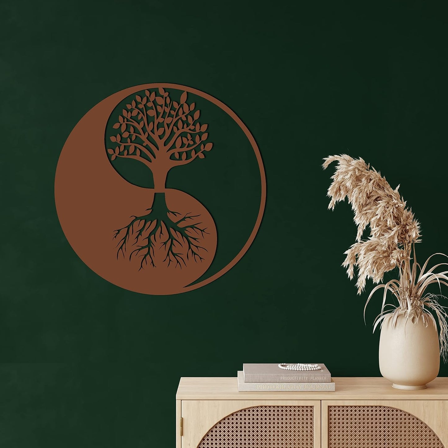 Metal Wall Decor, Tree Of Life Ying Yang, Home Living Room Decor, Wall Sign, Metal Wall Art, Interior Decoration, Indoor Outdoor Hangings, Bronze (45x45cm)
