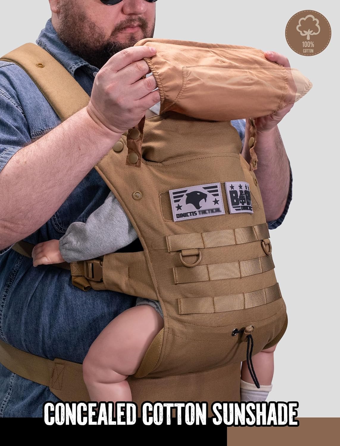 Ergonomic Lumbar Support Baby Carrier for Infants to Toddlers (8-33 lbs), Cozy and Lightweight Military Baby Carrier for Big and Tall Parents- Coyote Brown