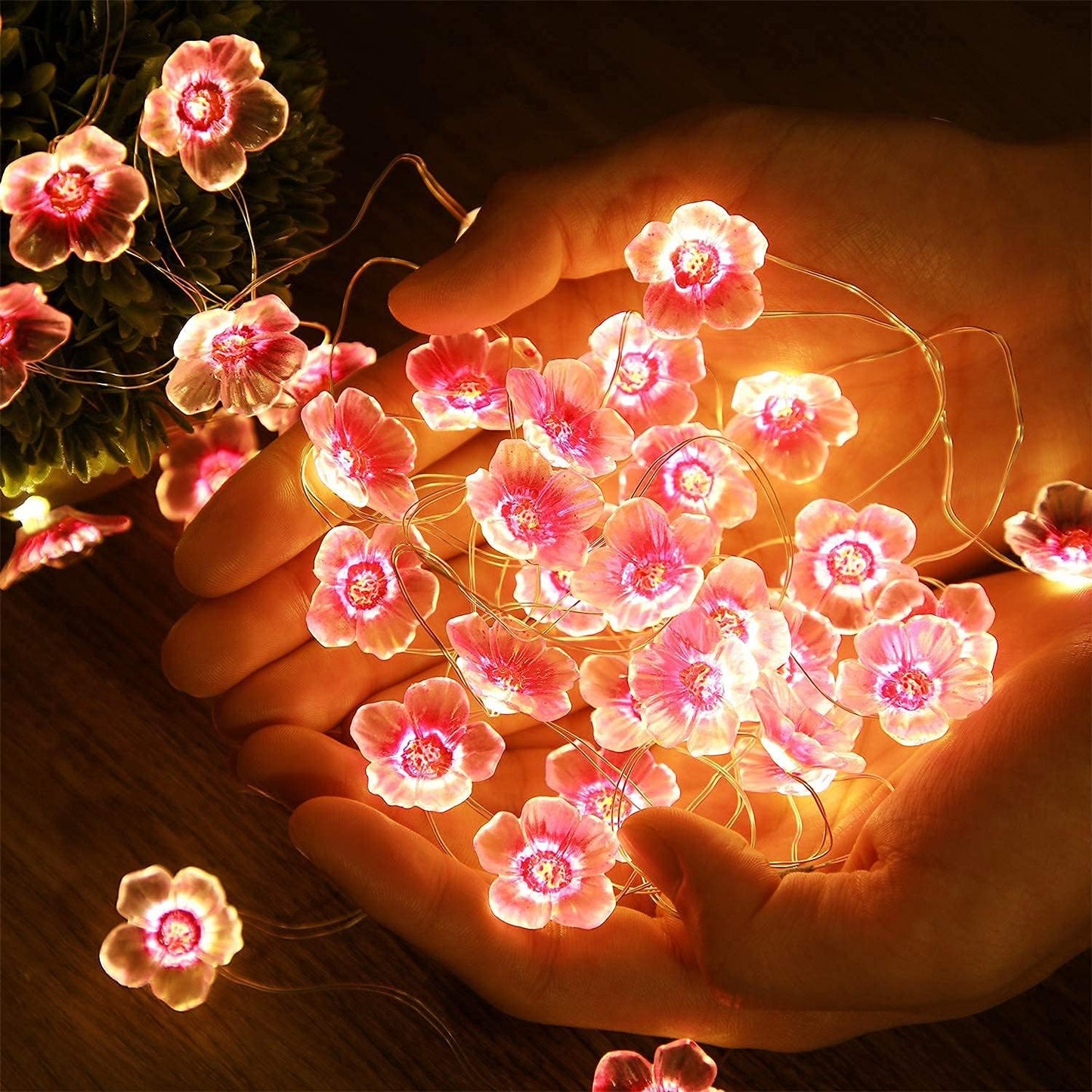 Mudder 1 Pack Cherry Blossom Flower String Lights 13 FT 40 LEDs for Bedroom, Pink Fairy Lights USB and Battery Operated Decorative String Light Indoor Outdoor