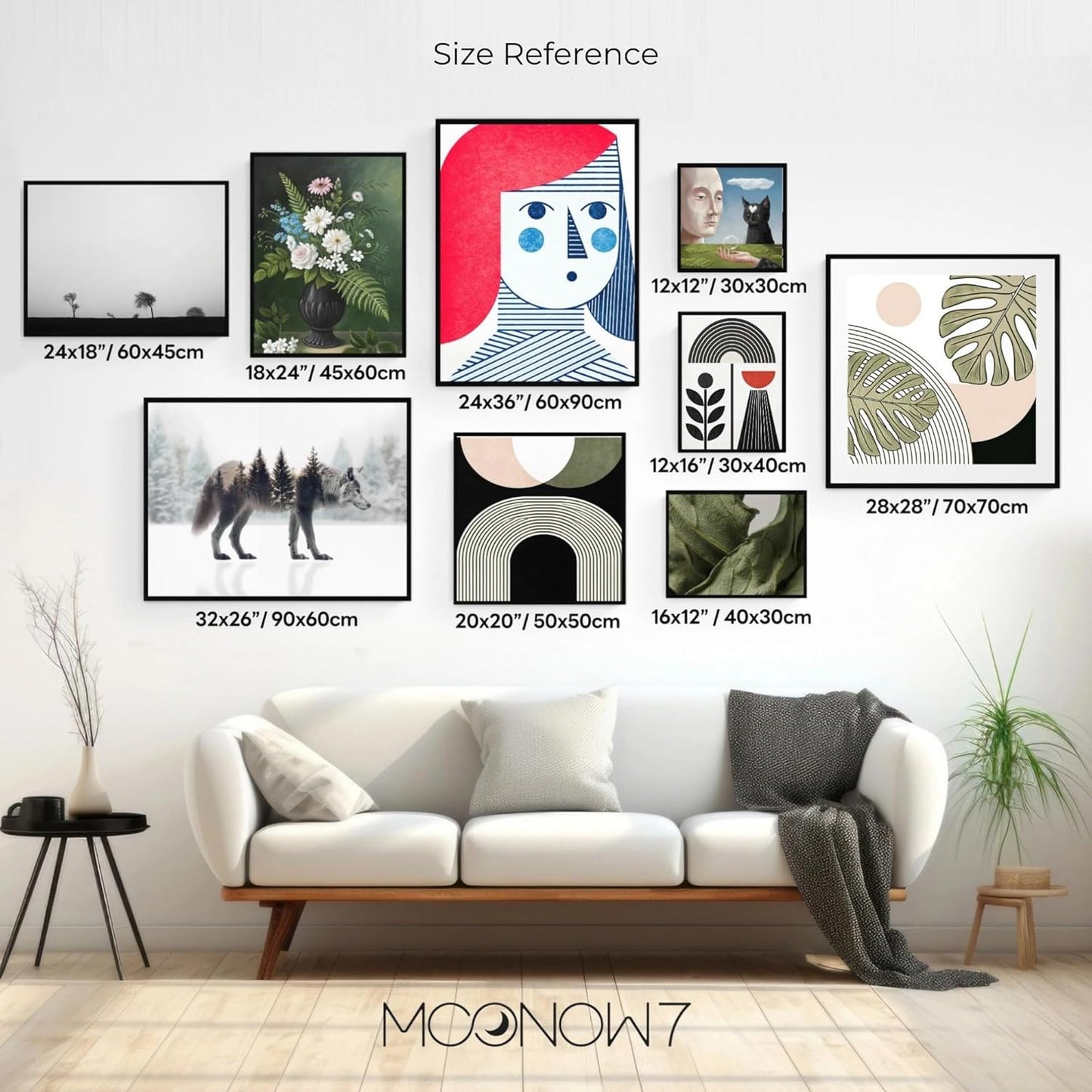 Moonow7 Cherry Blossom Wall Art Prints, Black and White Botanical Poster for Bedroom, Bathroom, or Office, Minimalist Flower Print for Tranquil Interiors, Unframed Size 30x30 cm / 12x12”