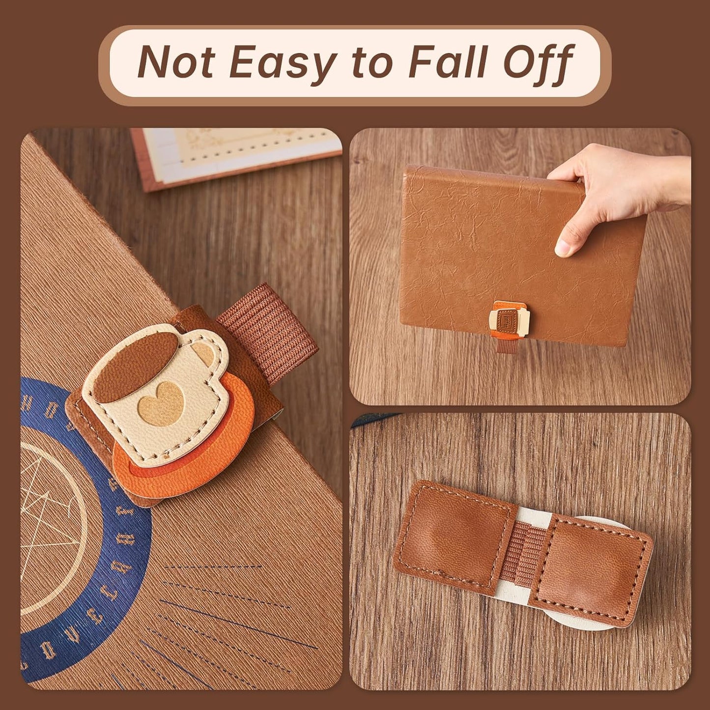 2pcs Coffee Magnetic Bookmarks, Vintage Leather Book Mark with Pen Holder for Reading Women, Magnet Bookmark Clip for Book Lover
