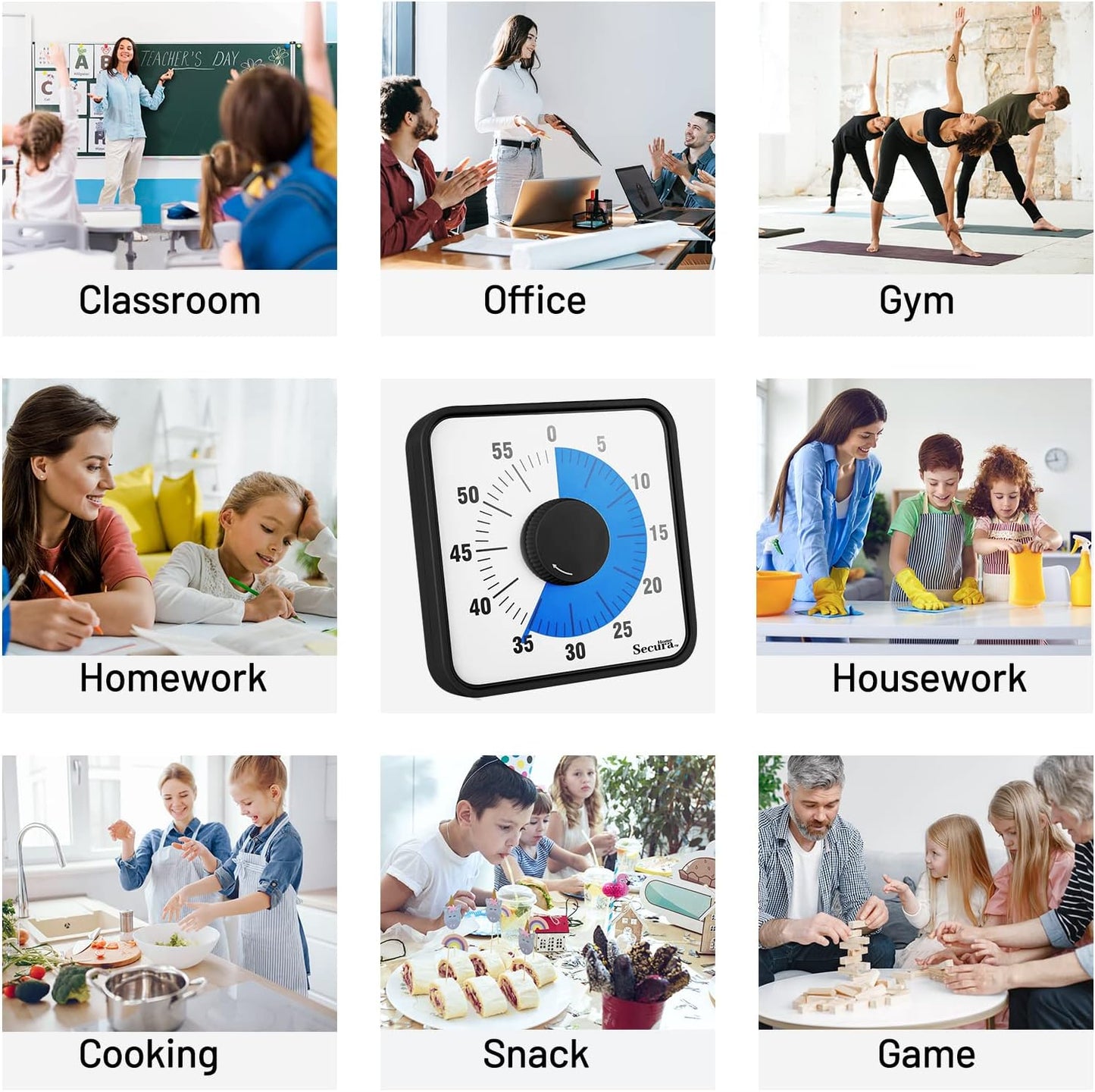 60-Minute Visual Timer, 7.5 Inch Oversize Countdown Timer Clock for Kids and Adults, Durable Mechanical Time Management Tool with Magnetic Backing (Navy Blue)