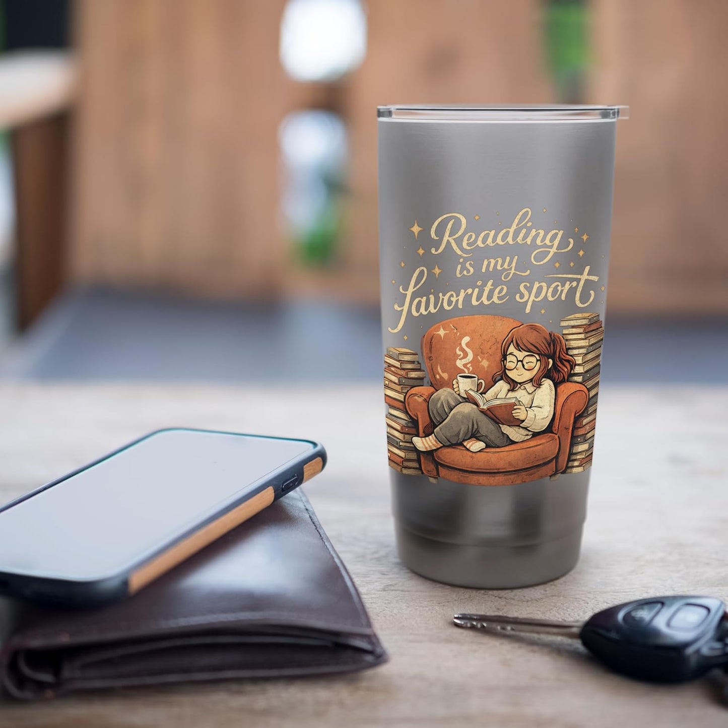Reading is My Favorite Sport Retro Book Lover Girl Library Stainless Steel Insulated Tumbler