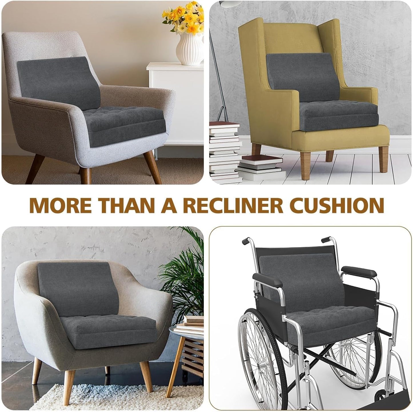 TANYOO Recliner Cushion for Elderly with Lumbar Support Pillow - 20x20x5 Inch Extra Thick Recliner Seat Cushion for Seniors Relief Back Pain and Tailbone Pain from Long Sitting Non-Slip Bottom