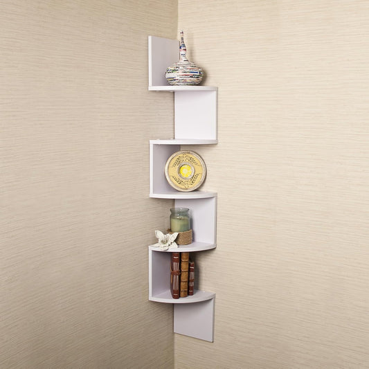 Danya B. Large Rustic Decorative 5-Tier Corner Floating Wall Mount Display Shelving Unit (White)