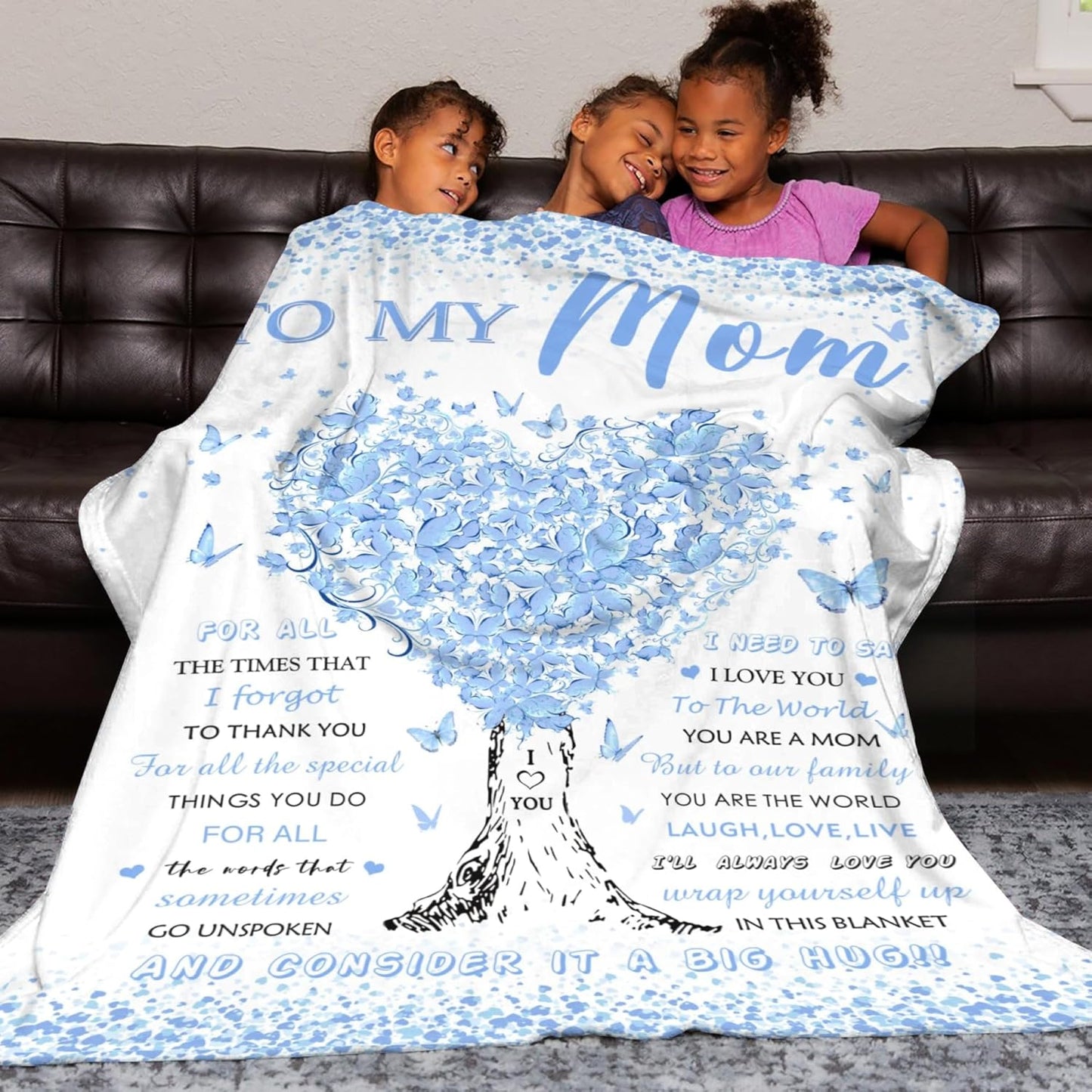Mom Blanket, Gift for Mom from Daughter Son, Unique Blue Women Throw Blanket Gifts for Mothers Day Anniversary Christmas, Super Soft Warm Flannel Blankets 60"X50" for Couch Bedroom Livingroom
