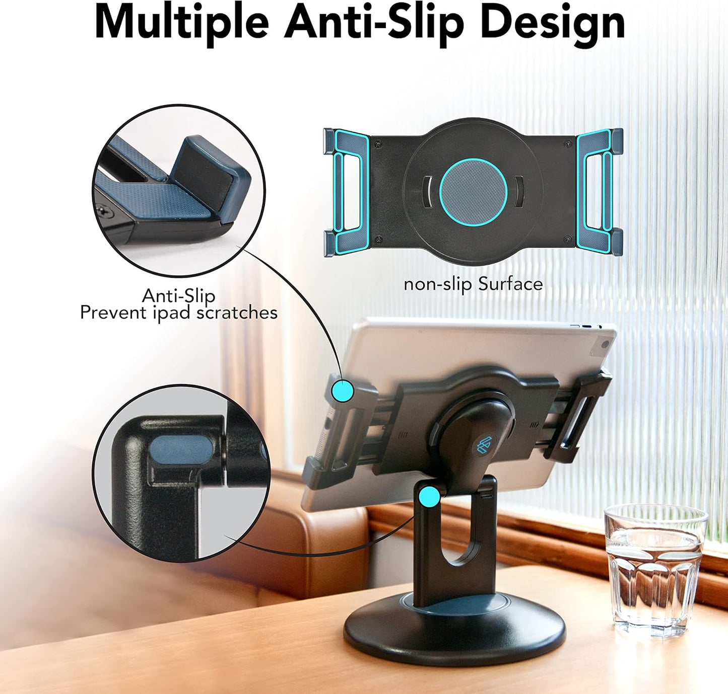 EHO iPad Stand, 360° Rotating Commercial Tablet Stand, Retail Kiosk, 6"-13"(Screen) Adapter Universal Tablet Clamp Holder for iPad, iPadAir, iPadMini, Microsoft Surface, Most Tablets - White