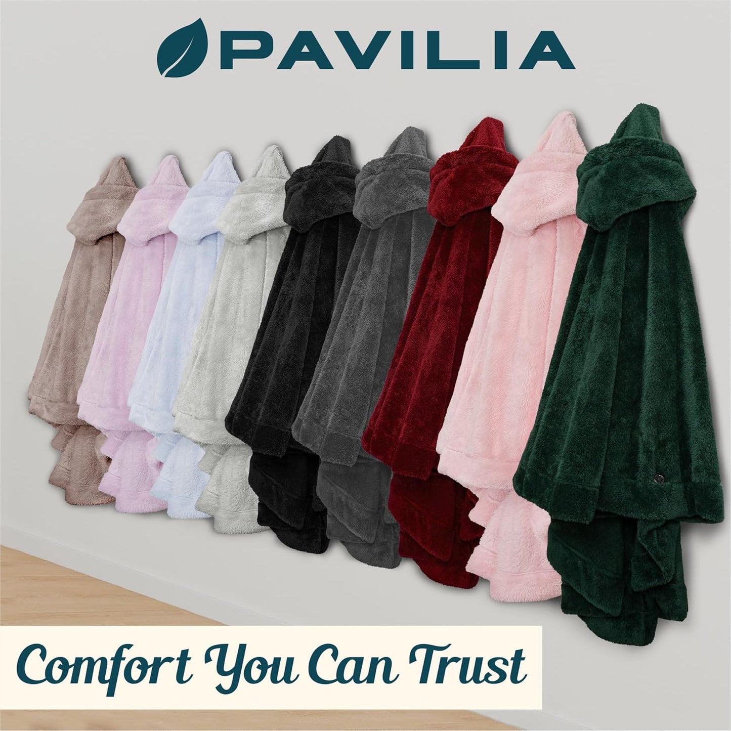 PAVILIA Angel Wrap Hooded Blanket Poncho, Wearable Blanket Throw Wrap Poncho for Women Adult, Cozy Fluffy Sherpa Shawl Cape