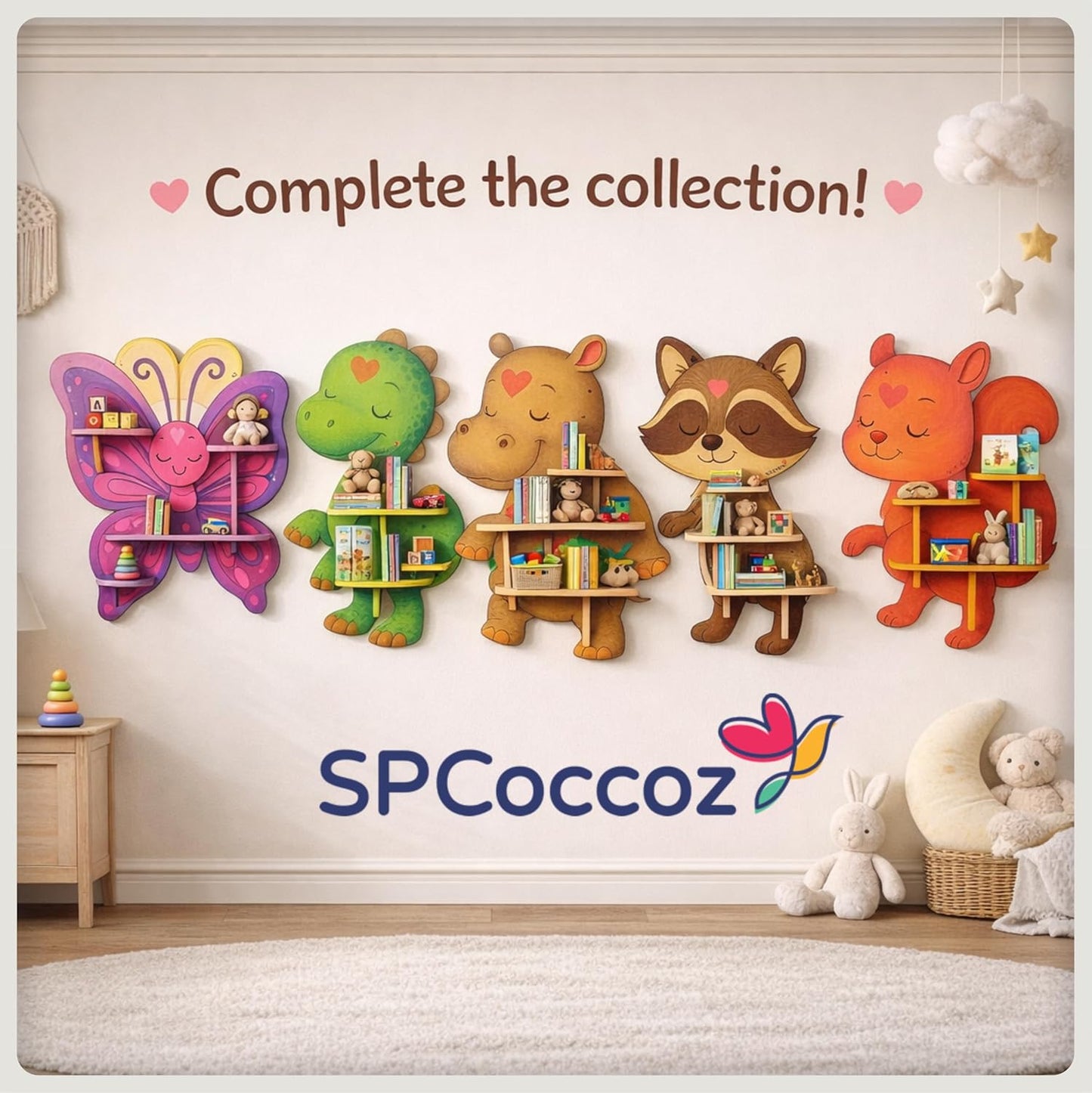 32" Squirrel Decorative Animal Wall Art & Floating Shelf - Lightweight Safety Design - Wooden Wall Bookshelf for Kids Rooms, Floating Nursery Book Shelves Wall