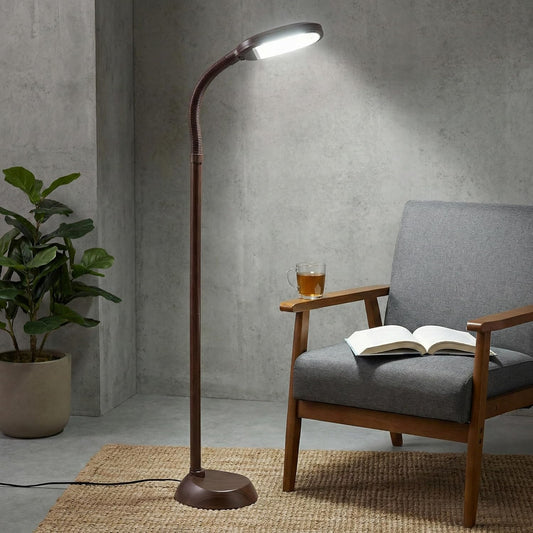 Lavish Home Adjustable Floor Lamp - Full Spectrum Natural Sunlight Lamp and Bendable Neck - Reading, Crafting, Esthetician Floor Light (Woodgrain)
