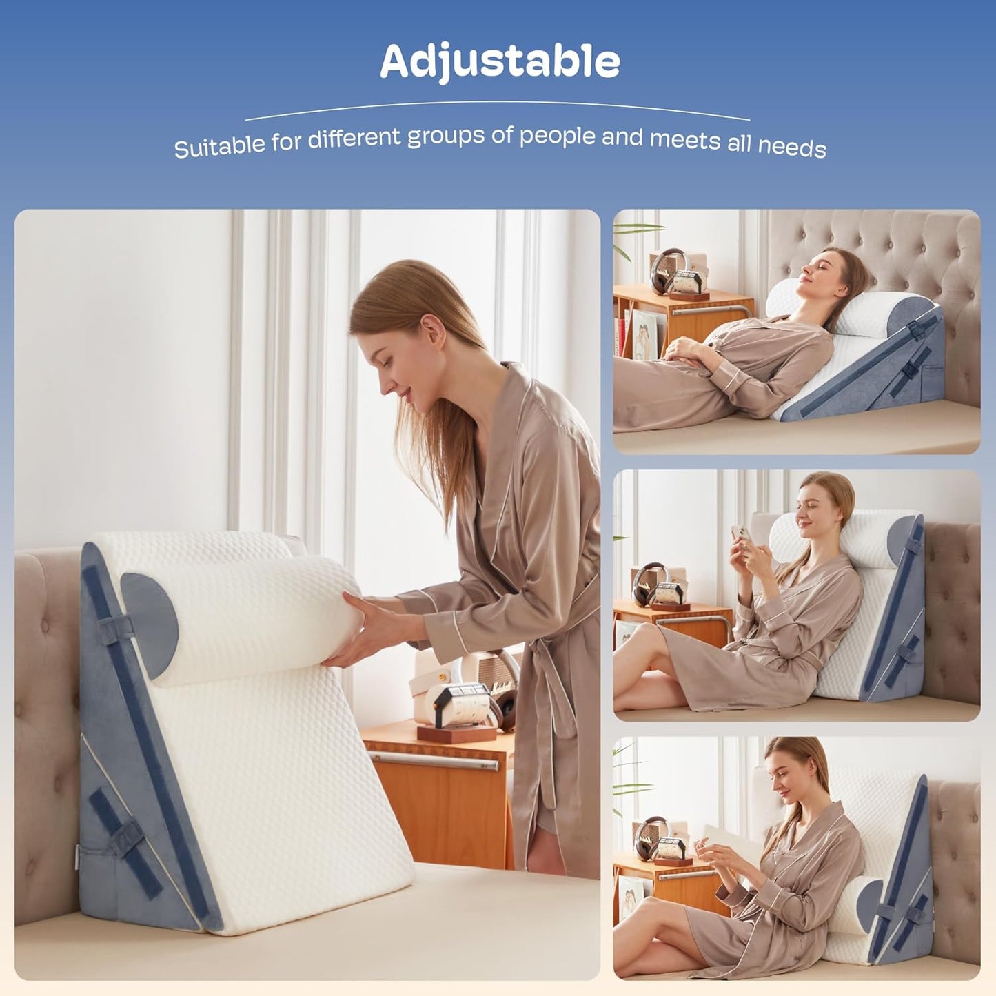 3PCS Wedge Pillow, Orthopedic Wedge Pillow for Acid Reflux, Back Pain Relief, Cooling Memory Foam Top, Bed Wedge Pillows for Headboard, Sleeping, Snoring, Back Support, After Surgery.