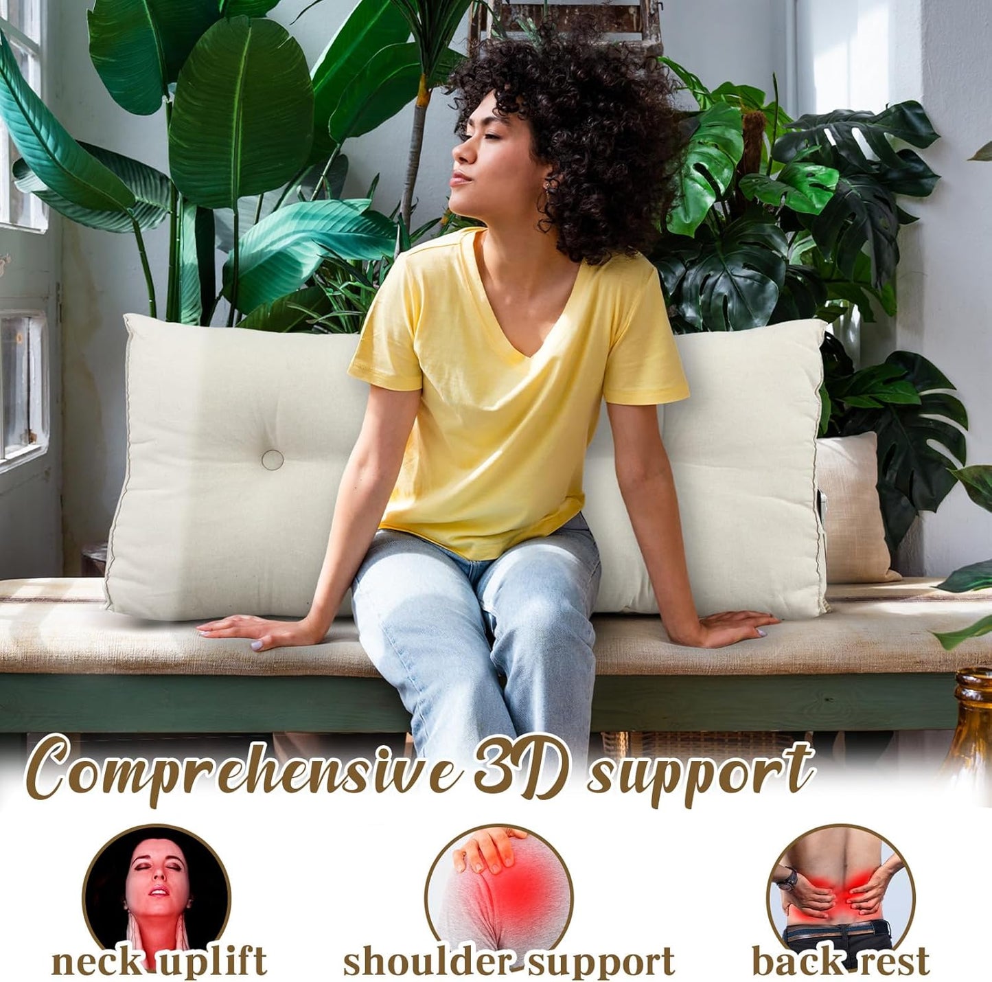Wenqik Wedge Pillow Twin Triangular Headboard Bed Reading Backrest Back Support Long Pillow with Removable Cover for Dorm Room Supplies Housewarming Gift(Beige)