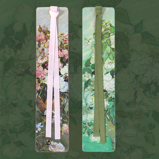 2Pcs Oil Painting Bookmarks for Women, Bookmarks Set for Book Lover, Book Marks for Reading, Vintage Book Marks for Kids Students Classroom Gift for Teacher Pink Roses & Roses