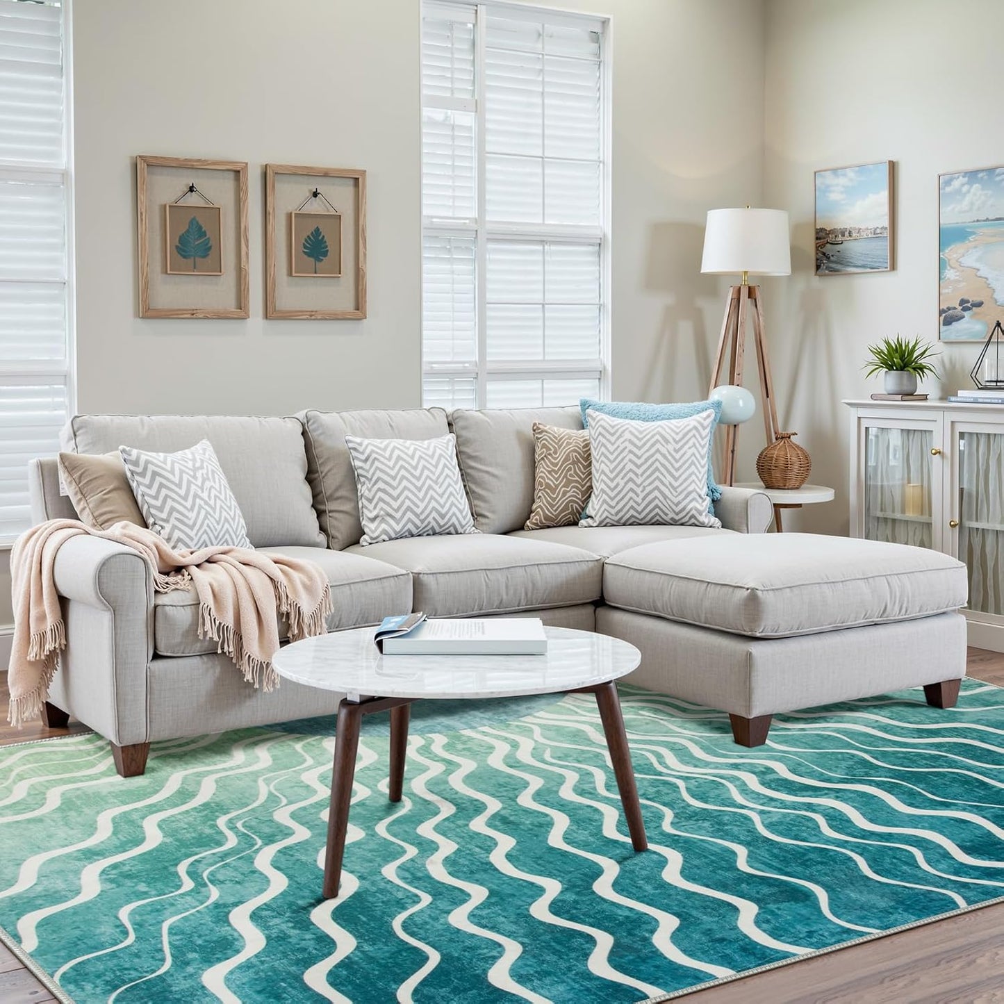Wonnitar Sun Print Green Area Rug, Boho Washable 6x9 Area Rugs for Living Room, Non Shedding Soft Non Slip Modern Sage Green Carpet for Bedroom Dining Room Office, Teal/Multi