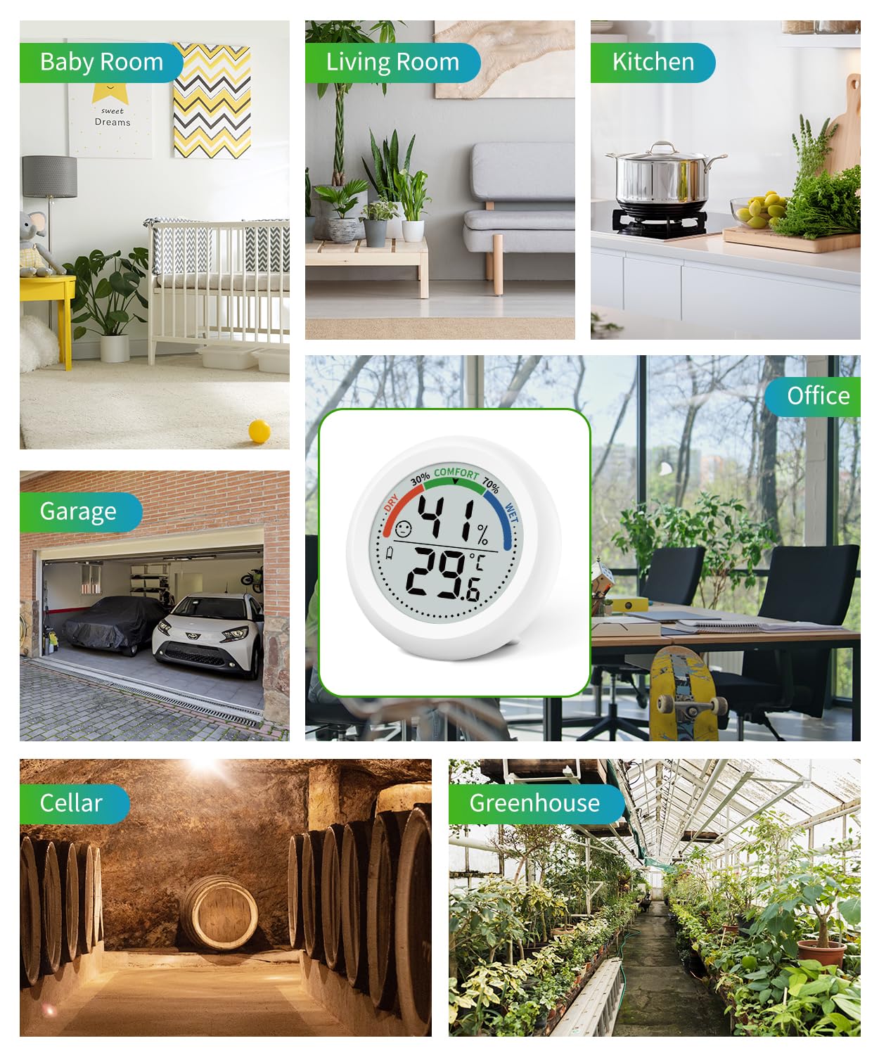 Digital Room Thermometer Hygrometer Indoor-Humidity Meter Monitor with Accurate Temperature Humidity Sensor Comfort Indicator ℃/℉ Switch for Wall Baby Home Greenhouse Cellar Garage Nest Reptile