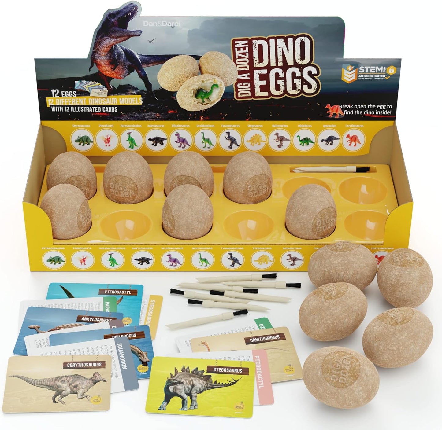 Dan&Darci Dig a Dozen Dino Egg Kit for Kids - Easter Basket Stuffers - Dinosaur Toys Gift 3-12 Year Old - 12 Eggs & Surprise Dinosaurs - Science STEM Activities - Boy Toy Party Gifts for Boys & Girls