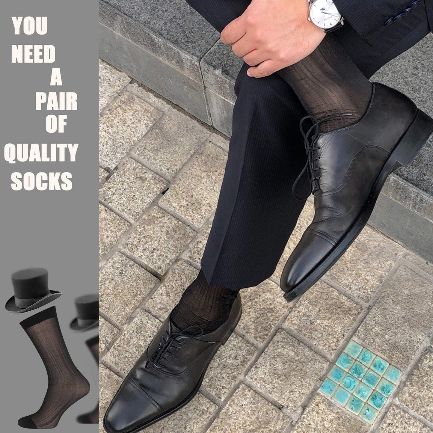 Uaussi 10 Pairs Mens Ultra Thin Dress Socks Silk Sheer Business Socks Soft Nylon Work Trouser Sox Mid Calf