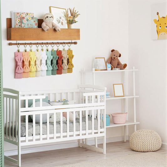Suzile Wood Floating Shelf with Towel Bar & 20 Hooks, Large Capacity 19x5.5x5.5 Inch Wall Mounted Storage Organizer for Nursery, Kitchen, Bathroom, Living Room, Bedroom