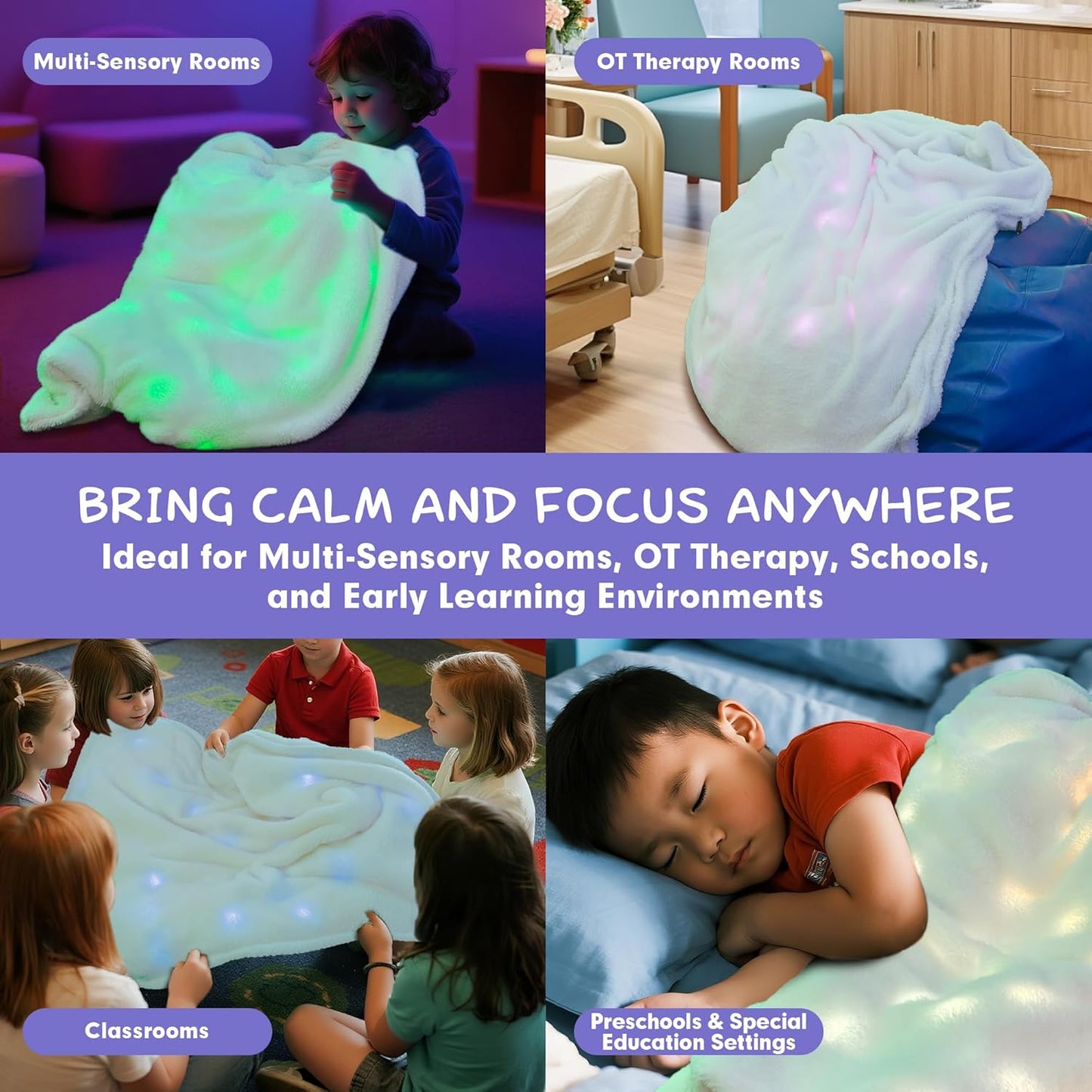 Sensory Blankets with Lights for Kids | A Unique Gift Soft LED Light Up Plush Throw, Cozy & Rechargeable – Perfect for Sensory Rooms, Therapy Clinics, Special Ed, and Quiet Spaces (31"x47")