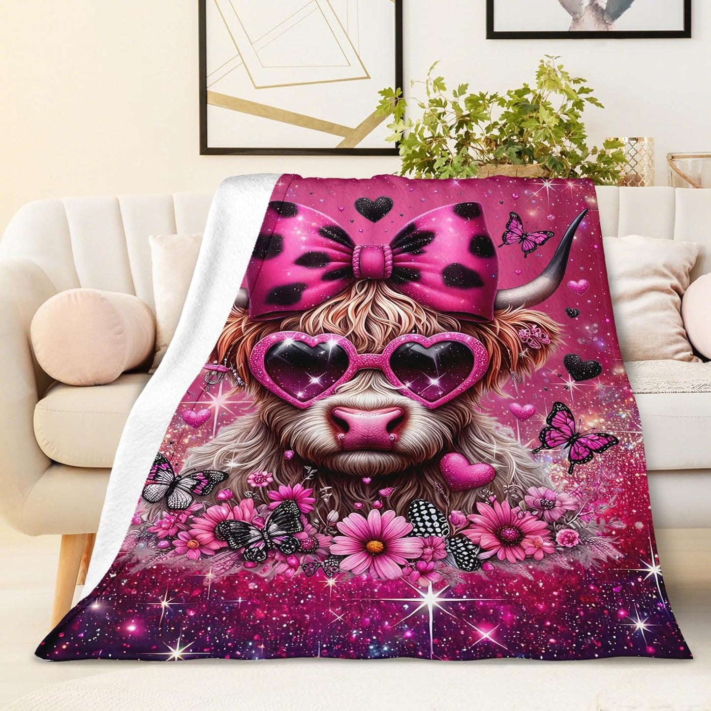 Kids Blanket for Girls Highland Cow Blankets Cow Theme Gift, Cute Cozy Soft 60 x 50 Inches Flannel Throws for Bed Travel Sofa Living Room Decor