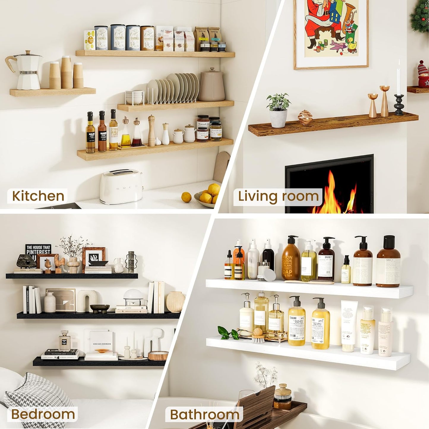 Dreamland 24Inch Floating Shelves for Wall, Rustic Wooden Floating Shelves for Bathroom|Bedroom|Kitchen, 2 Pack Deep Wall Mounted Book Shelf, Wood Storage Display Shelf for Home Decor, Oak