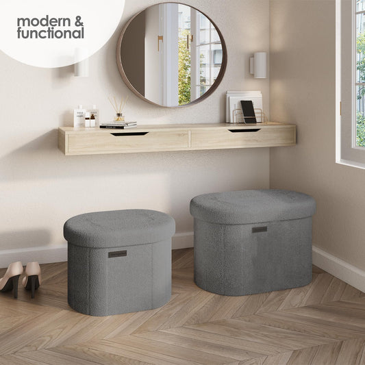 STORAGEBUD Round Ottoman with Storage for Living Room, 18 Inch Storage Ottoman, Small Ottomans Foot Rest, Boucle Foot Stool Ottomans Max 330lbs, Grey