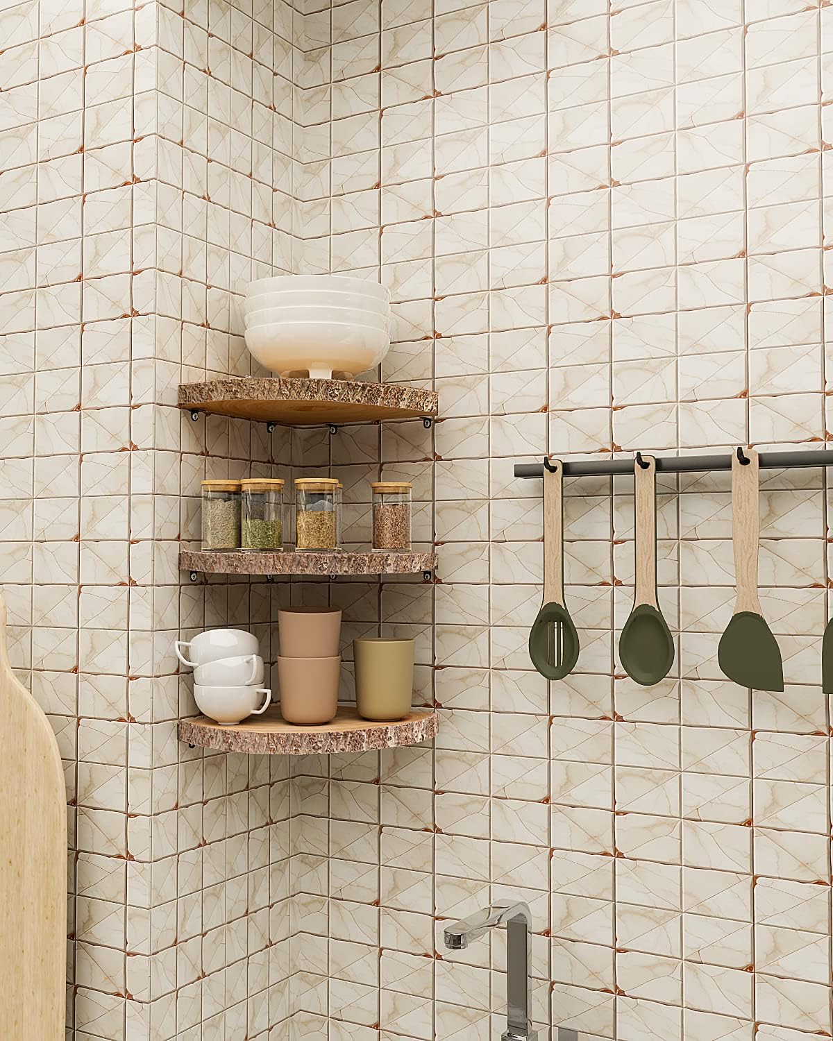 ShineZoom Corner Floating Shelves(3Pcs Wood Corner Shelf Rustic Corner Shelves Wall Corner Shelf for Decor/Storage/Kitchen/Bedroom/Office/Living Room