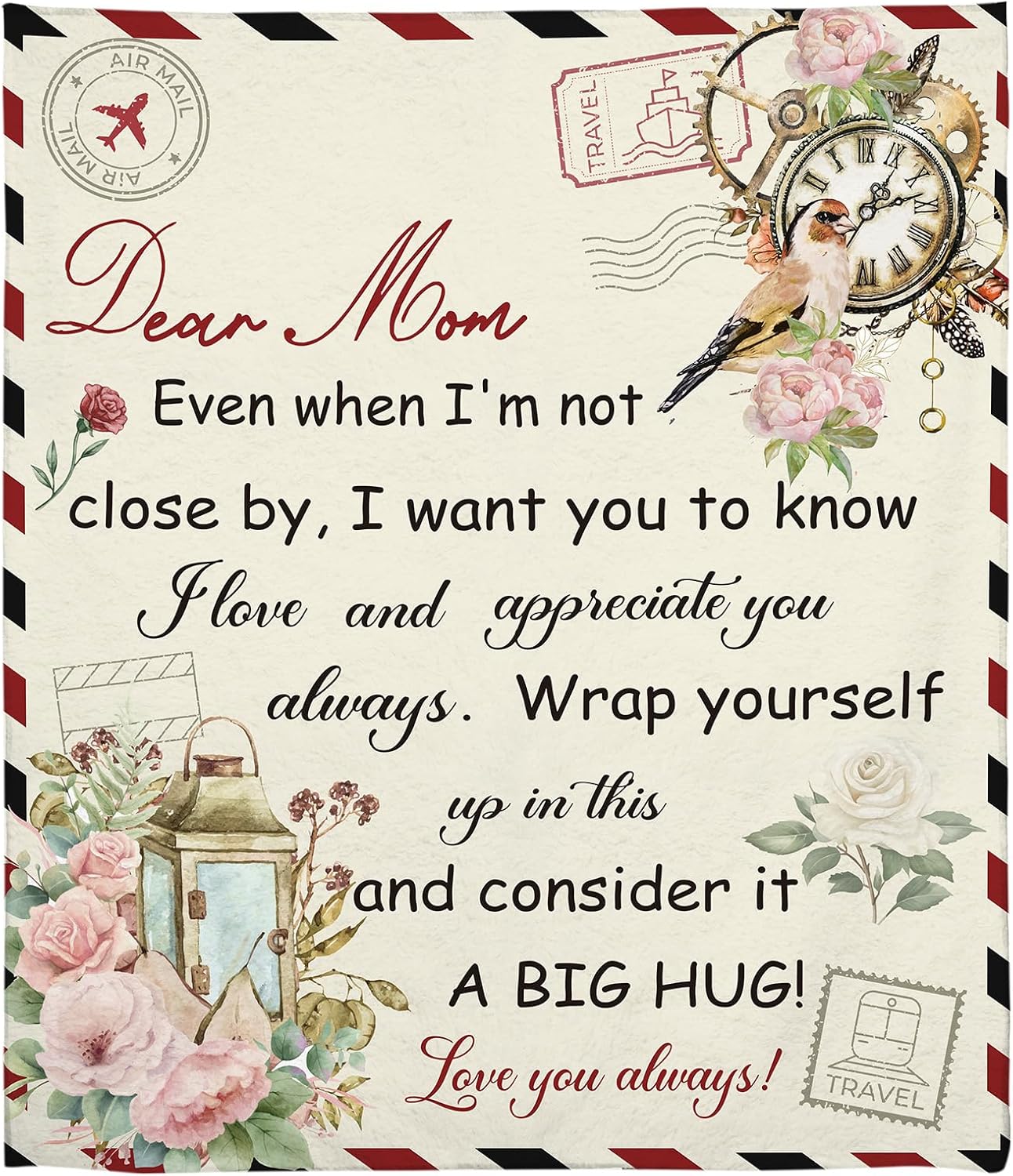 Mom Blanket with Flowers & Letter Print, Mom Gifts for Birthday, Mother’s Day, Christmas, Thanksgiving, Gifts for Mother from Children, Soft Throw Blanket 50" x 60"
