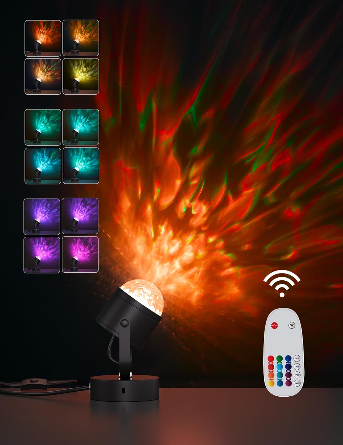 Joyzy Plug-in Dynamic Ocean Wave Table Lamp with Remote Water Ripple Night Light Projector for Room Party Christmas Decoration, Color Changing Ambient Lamps, Vivid Videography Projection