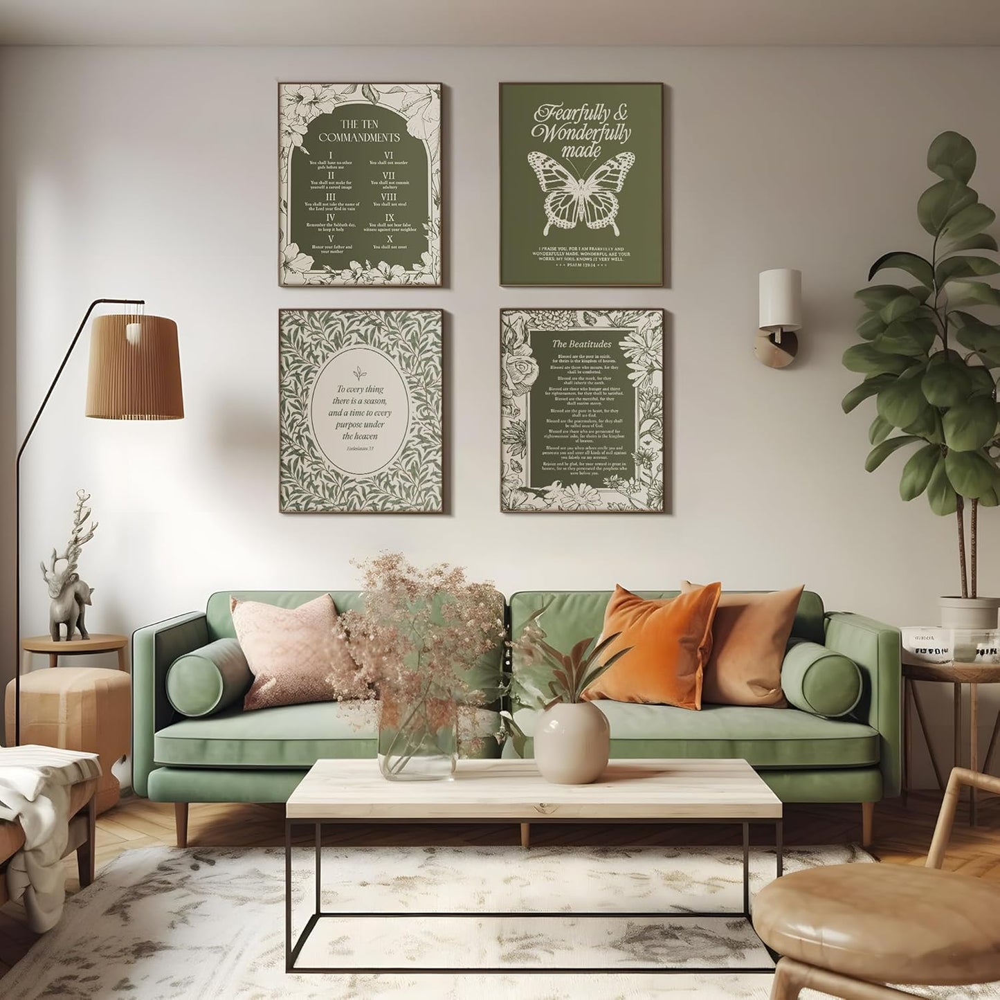 seersillus Sage Green Christian 10 Commandments Wall Art Prints, Cottagecore Vintage Botanical Bible Verse Decor, 8×10 Inches Unfamed