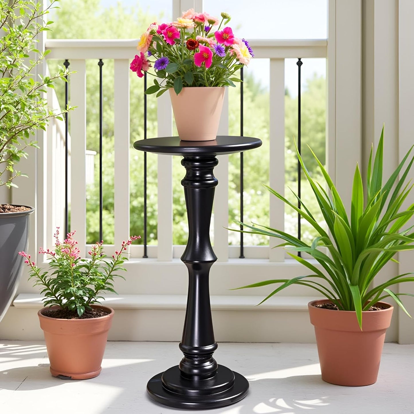 SwallowLiving Solid Wood Side Table - 12" Round Pedestal Drink Table for Small Spaces - Modern Black End Tables for Sofa Side & Narrow Nightstand - Elegant Tall Plant Stand & Accent Tables - 25" H