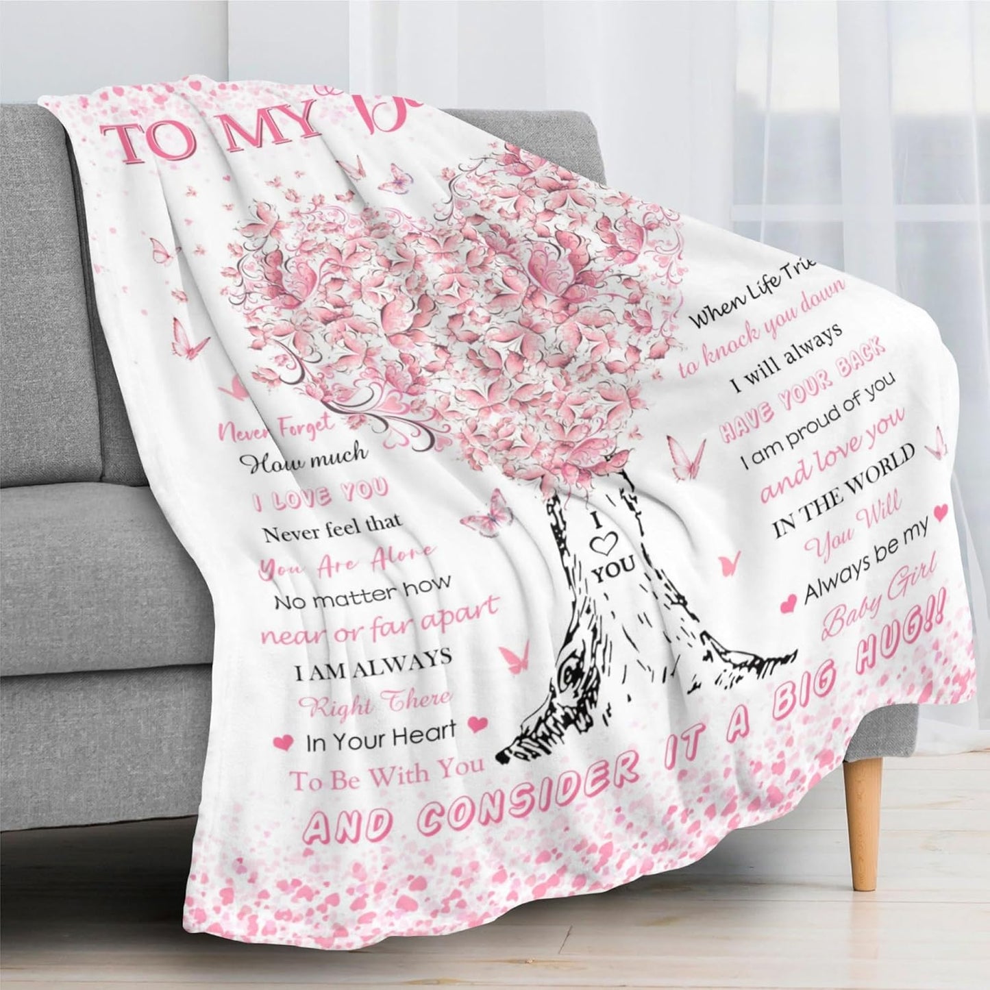 Daughter Gifts from Mom Dad, Birthday Gifts for Daughter, Unique Fun Pink Tree Girl Throw Blanket Gift for Graduation Christmas Quinceanera, Super Soft Warm Comfy Plush Flannel Fleece Blanket 60"x50"
