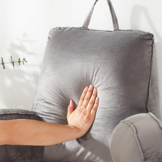 Reading Pillow for Sitting in Bed Adult,Back Pillow for Bed Sitting Up,Backrest Back Support Chair Pillow, College Dorm Essentials for Girls and Boys, Velvet Grey L