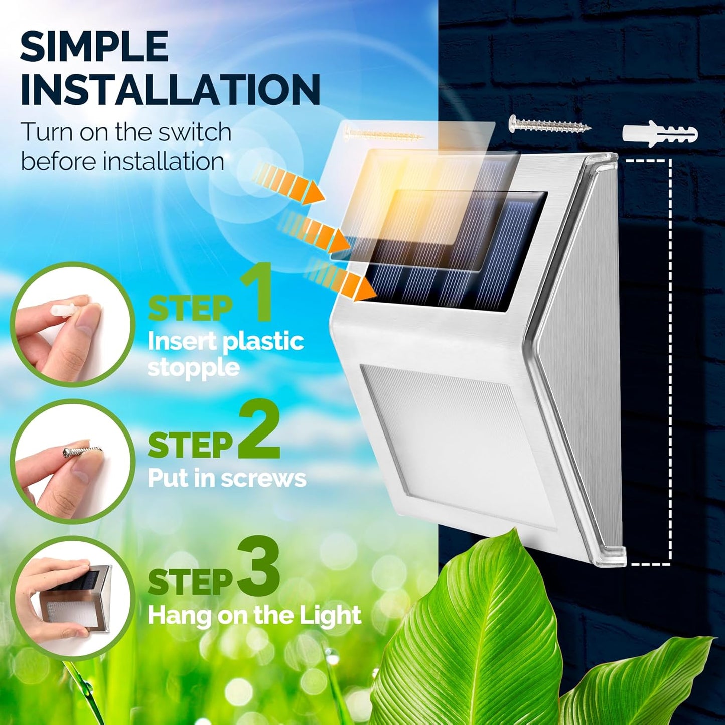 GIGALUMI 12 Pack Solar Fence Lights Outdoor, Waterproof LED Step Lighting Stainless Steel Solar Powered Lights for Step, Stairs, Pathway, Garden (Cold White)