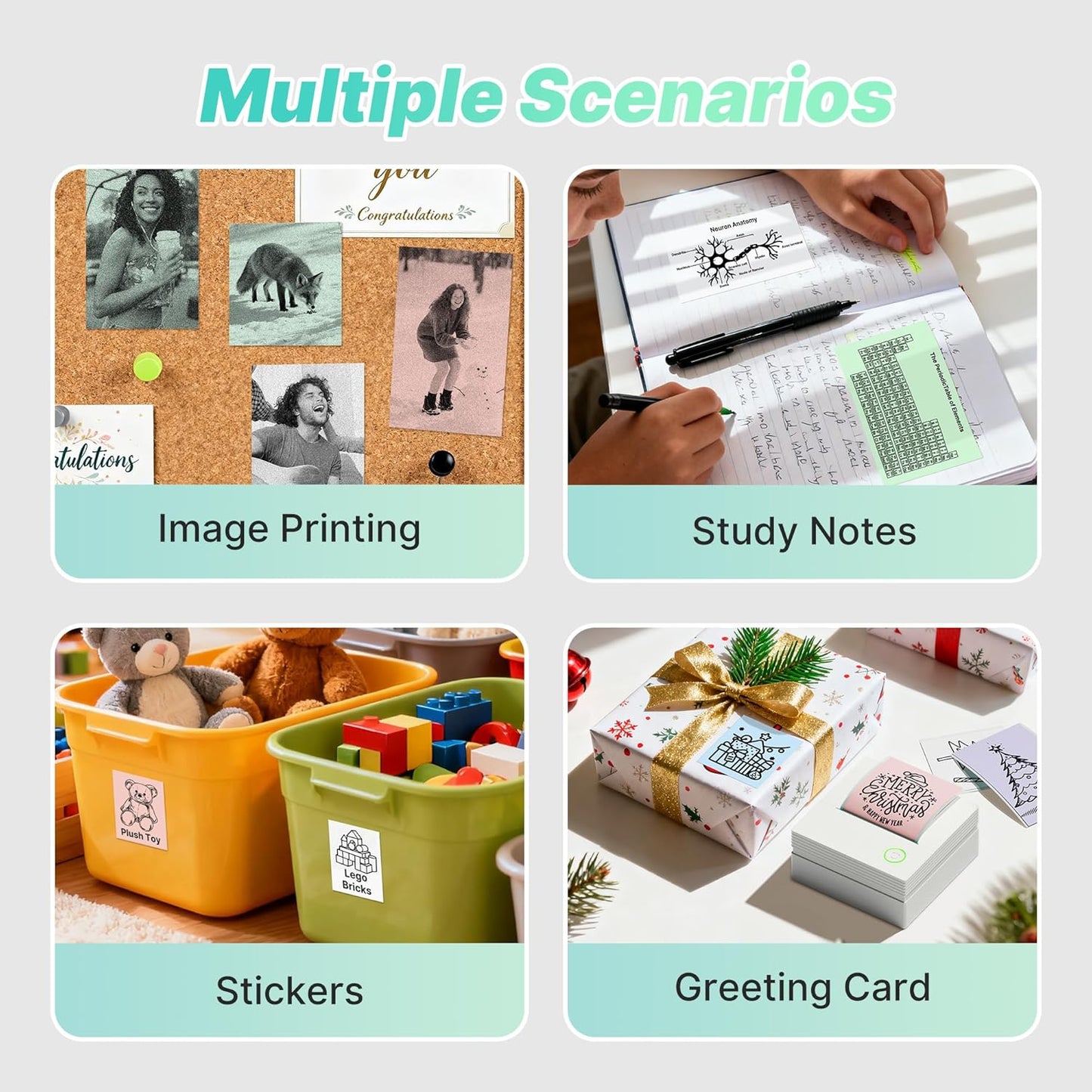 Sticker Printer, PM290 Mini Printer, Bluetooth Sticker Maker Machine with 3 Rolls Paper, Smart AI APP, Portable Print Pod for Study Note, List, Picture, DIY Gifts for School Office Home, White