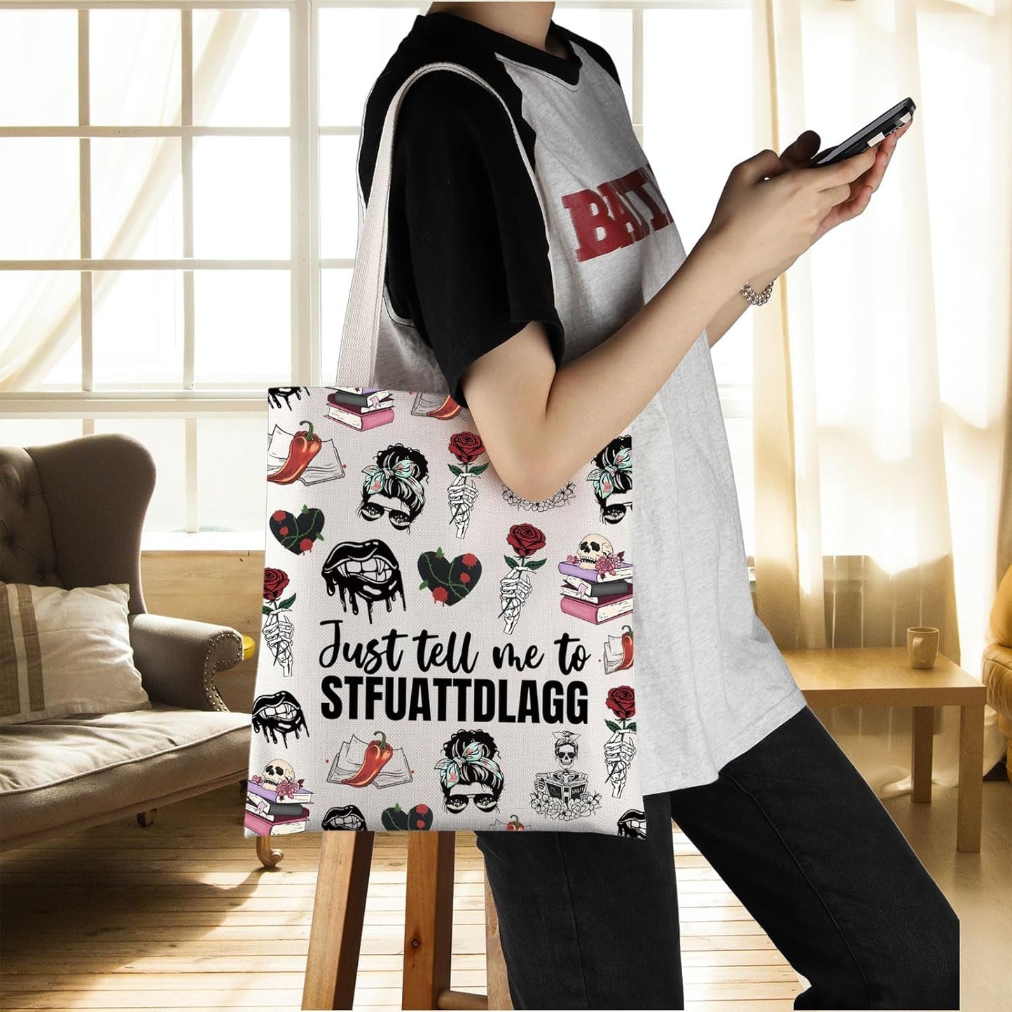 ENSIANTH Dark Romance Reader Book Cover Spicy Book Lover Gift Just Tell Me To Stfuattdlagg Book Sleeve Smutty Romance Gift (tell me bag)